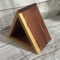 Triangular cedar book holder - angled view