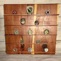 Cedar challenge coin display - front view with coins